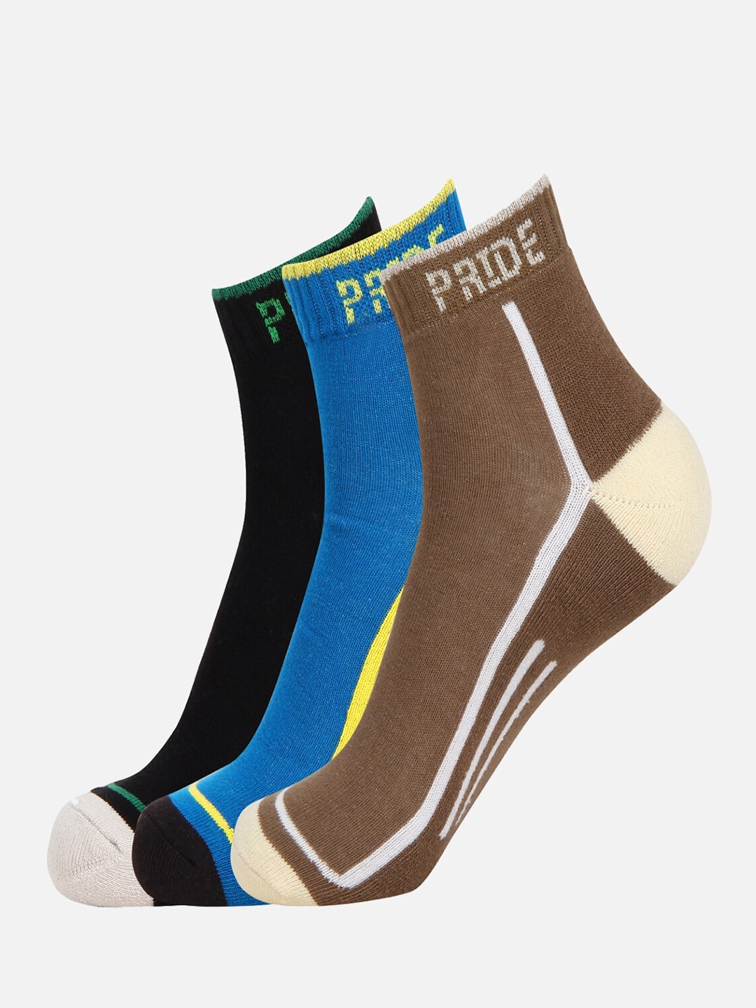 

PRIDE APPAREL Pack Of 3 Patterned Ankle Length Socks, Brown