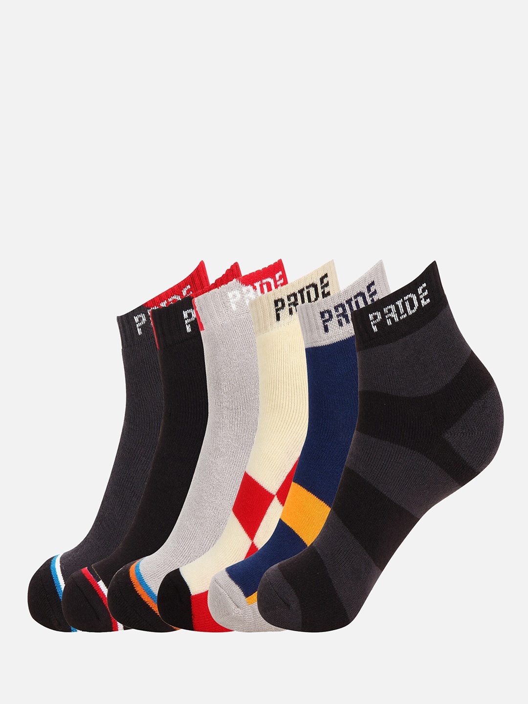 

PRIDE APPAREL Pack Of 6 Patterned Ankle Length Socks, Grey
