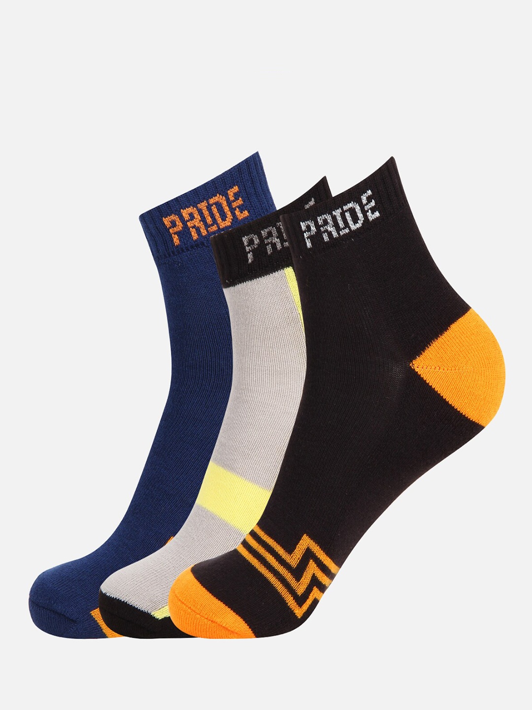 

PRIDE APPAREL Pack Of 3 Patterned Ankle Length Socks, Grey