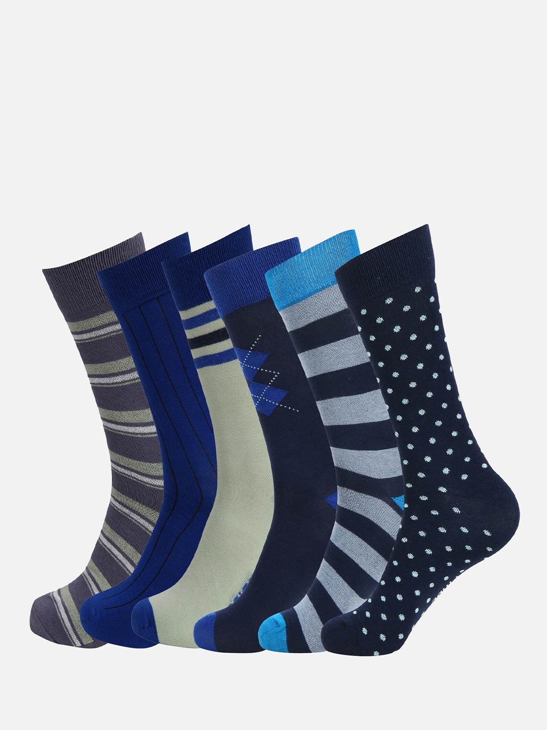 

PRIDE APPAREL Unisex Pack of 6 Patterned Calf Length Socks, Multi