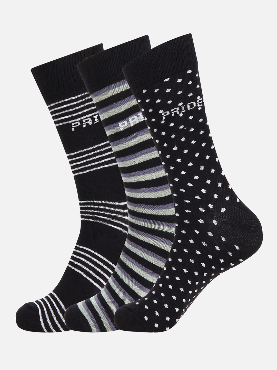 

PRIDE APPAREL Pack Of 3 Patterned Above Ankle Length Socks, Black