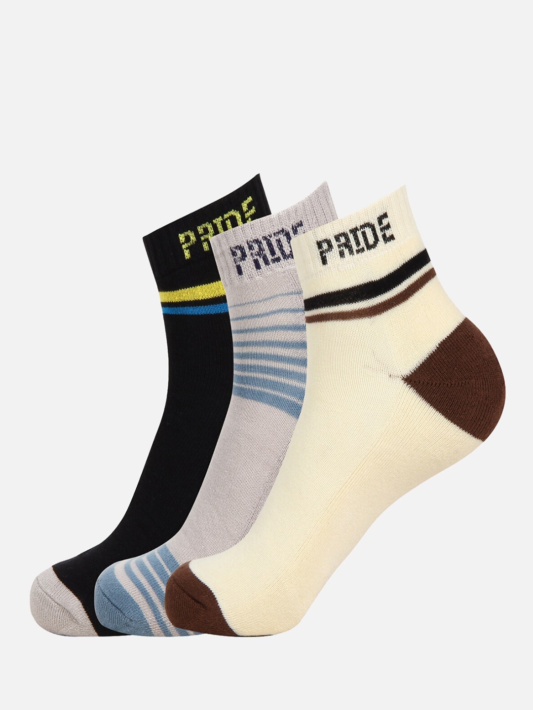 

PRIDE APPAREL Unisex Pack Of 3 Striped Ankle-Length Socks, Grey