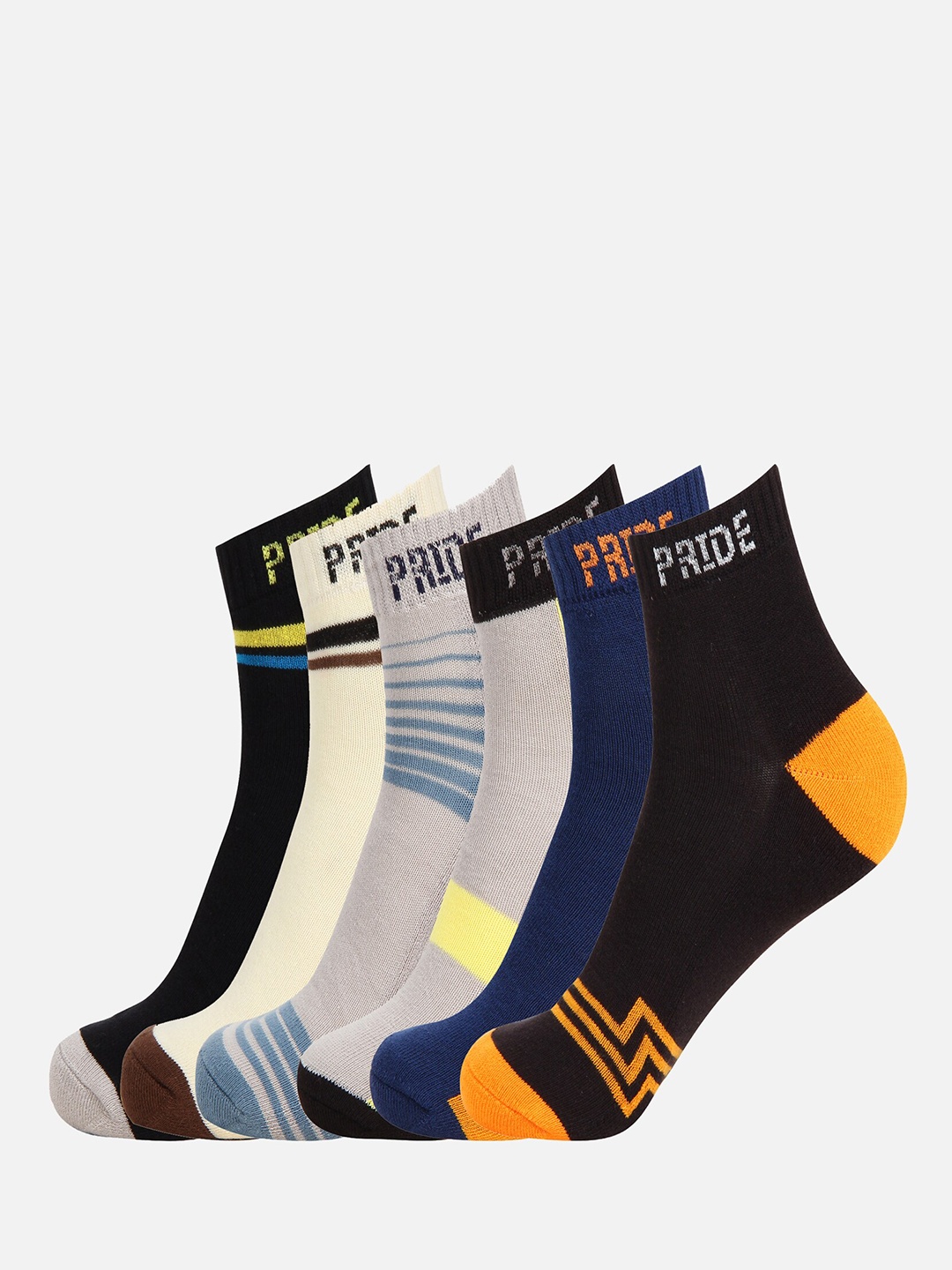 

PRIDE APPAREL Unisex Pack Of 6 Patterned Ankle-Length Socks, Black