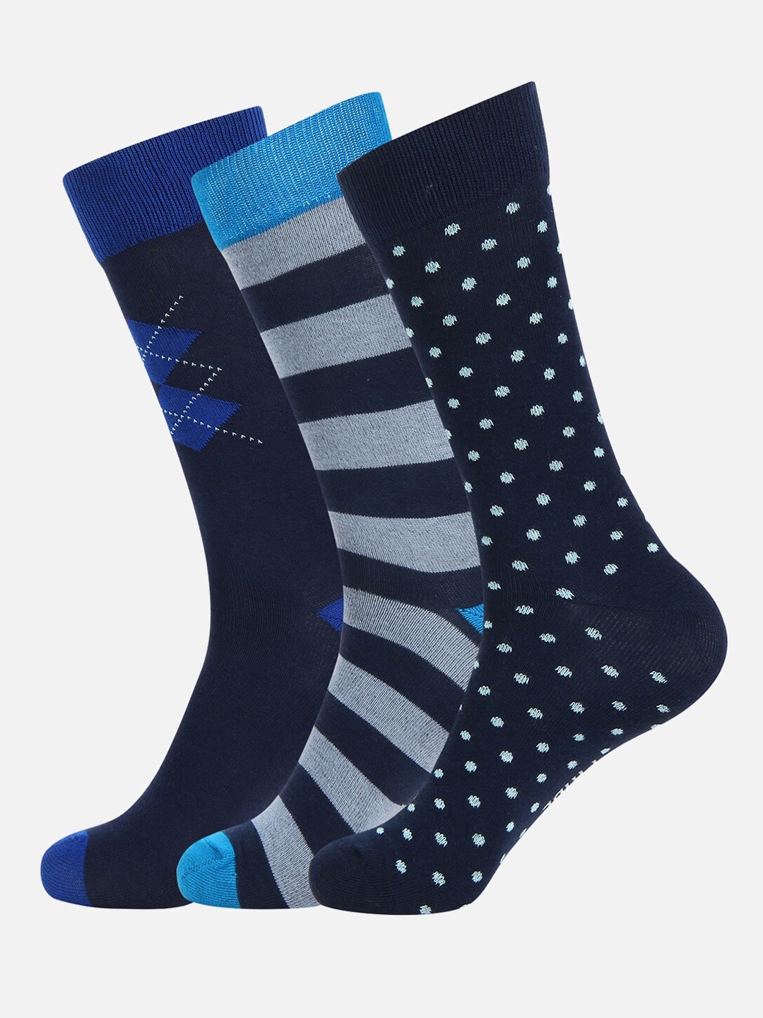 

PRIDE APPAREL Pack Of 3 Patterned Above Ankle Length Socks, Navy blue