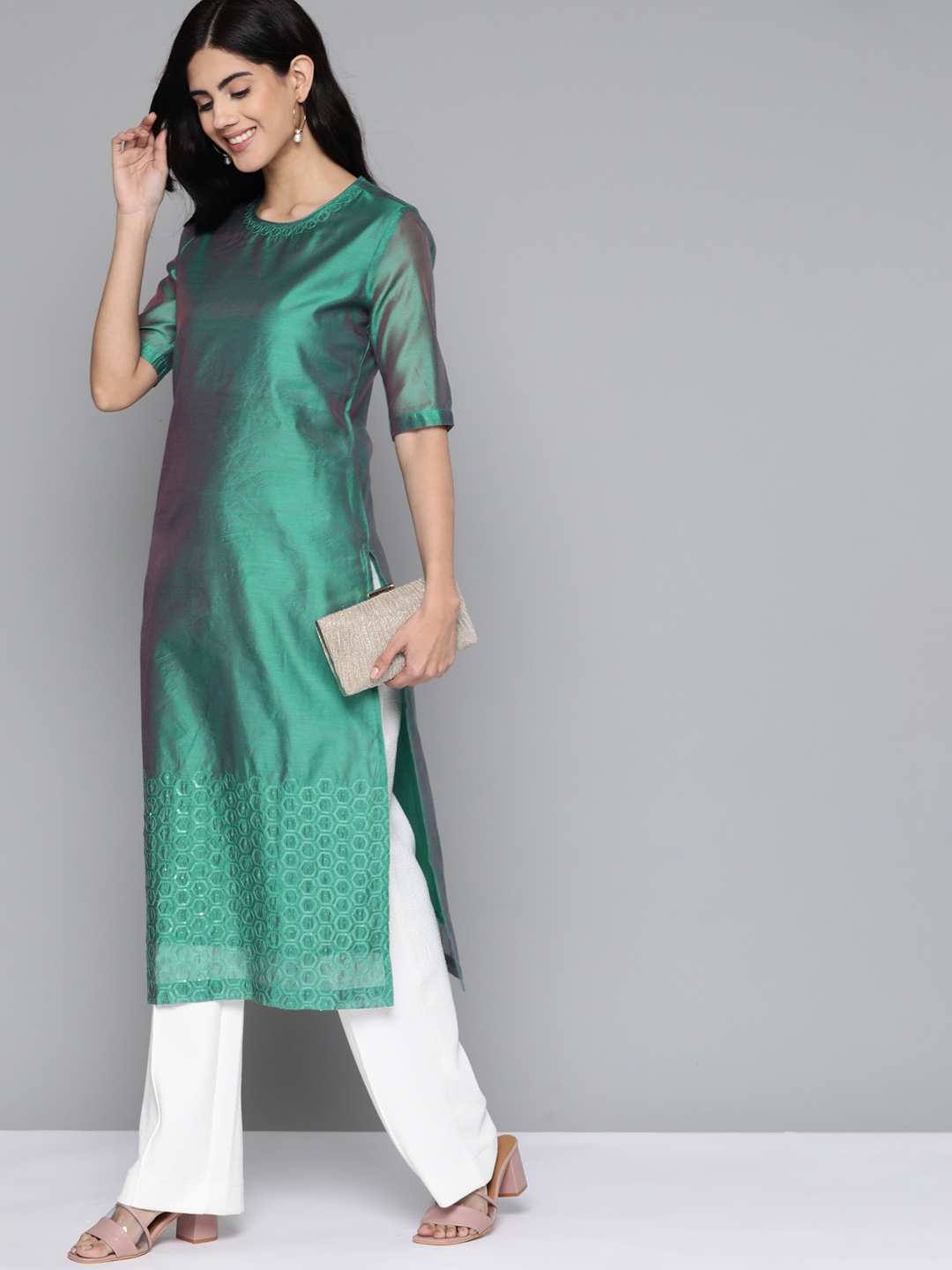 

HERE&NOW Women Green Sequenced Kurta