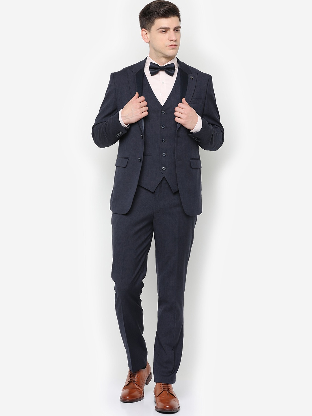 

Allen Solly Men Navy Blue Solid Slim Fit Single-Breasted 3-Piece Party Suit