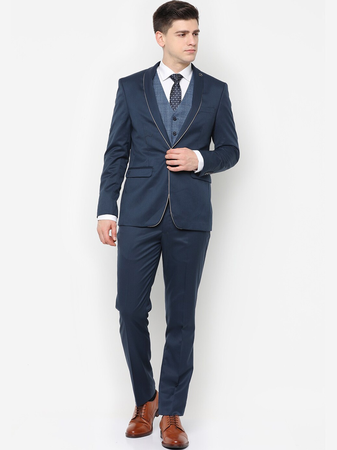 

Allen Solly Men Navy Blue Solid Slim Fit Single-Breasted 3-Piece Formal Suit