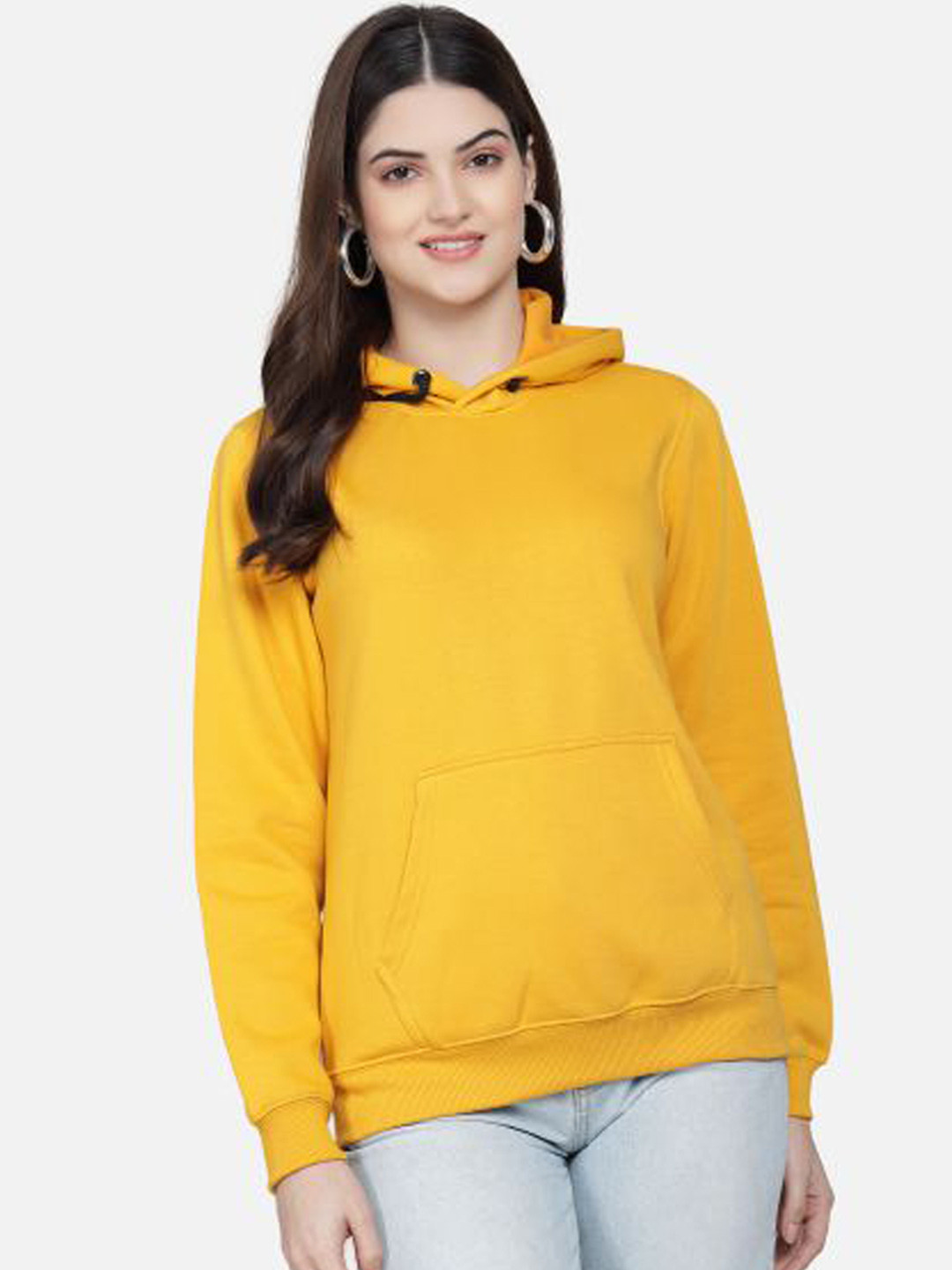 

PockMAN Women Mustard Hooded Sweatshirt