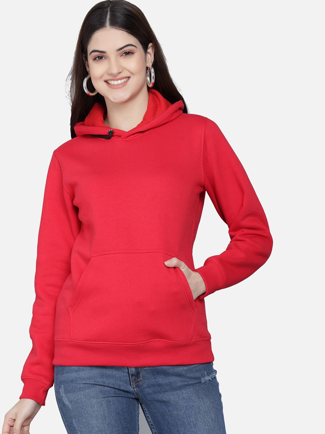 

PockMAN Women Red Hooded Sweatshirt