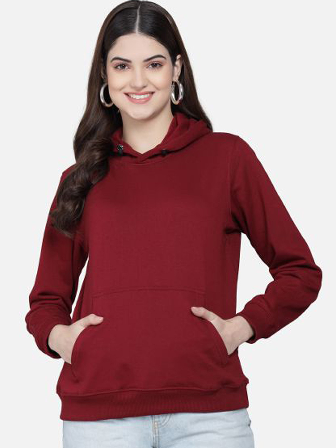 

PockMAN Women Maroon Hooded Sweatshirt