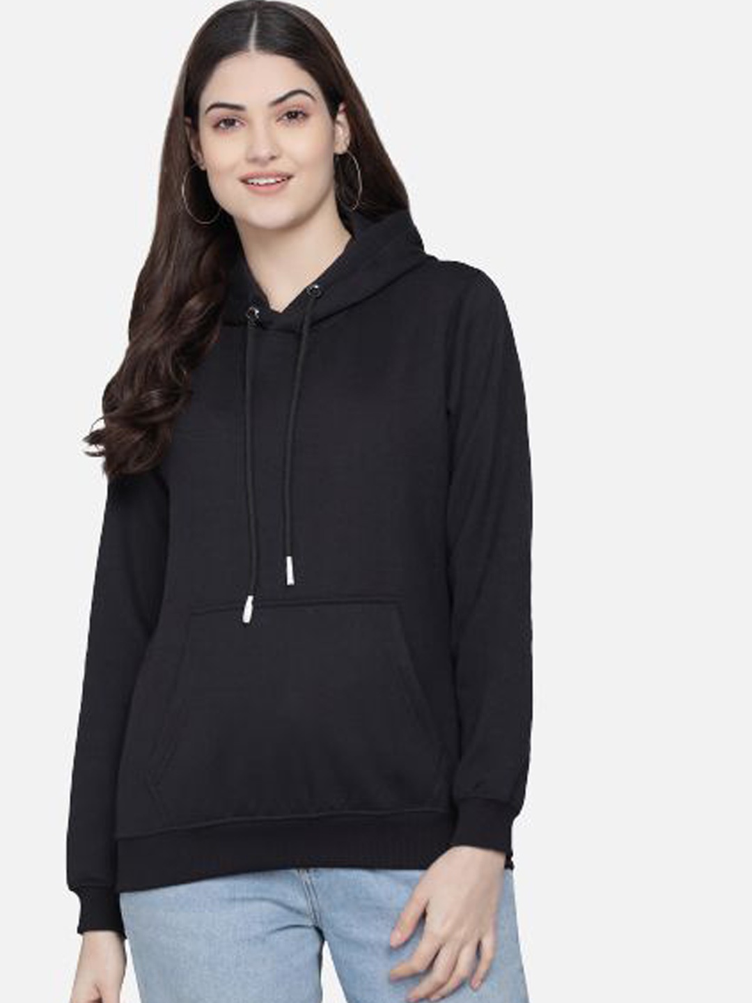 

PockMAN Women Black Hooded Sweatshirt