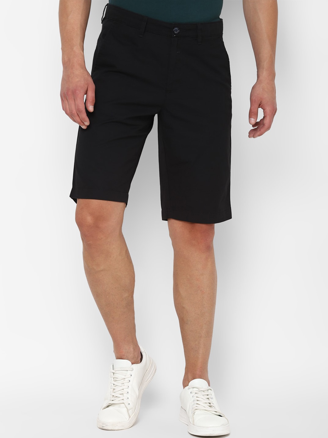 

Allen Solly Men Black Slim Fit Solid Pure Cotton Regular Shorts