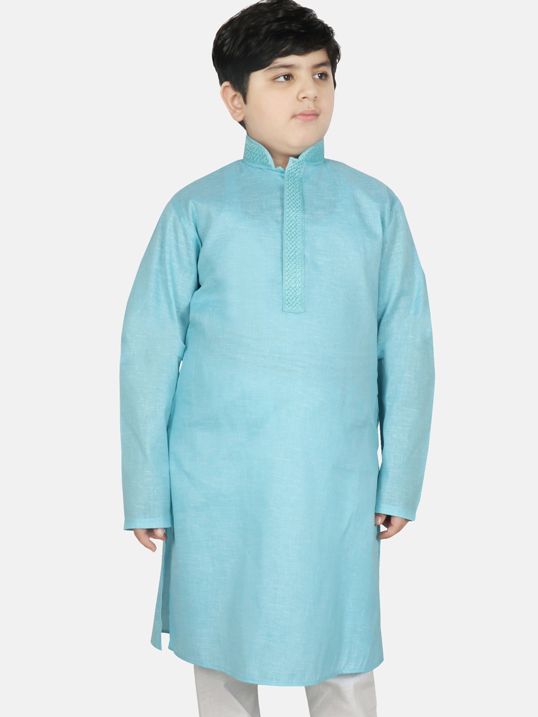 

SG YUVRAJ Boys Turquoise Blue Thread Work Kurta
