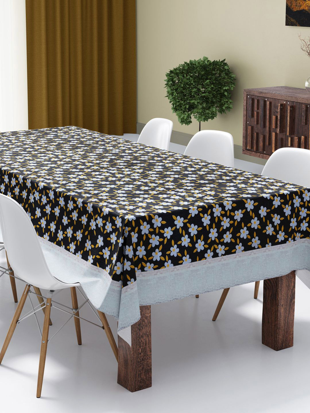 

BIANCA Black & White Floral Print Vinyl PVC 4 Seater Table Cloth