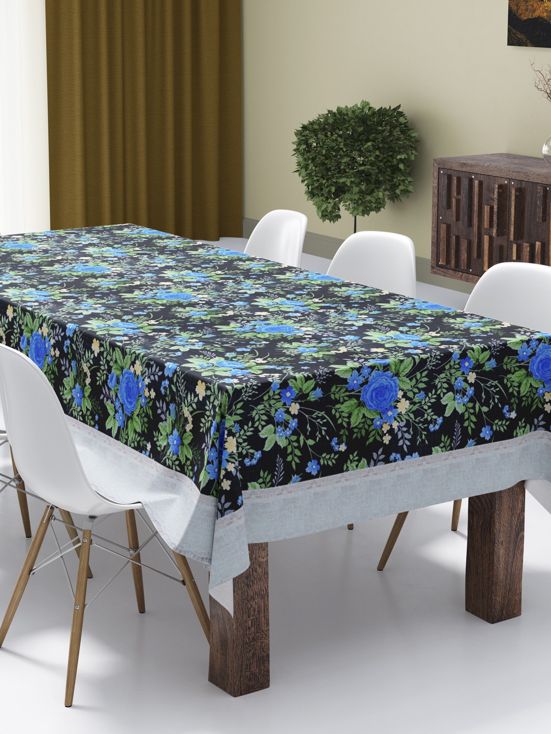 

BIANCA Grey & Pink Floral Easy Clean Vinyl Pvc 2-Seater Table Cover, Black