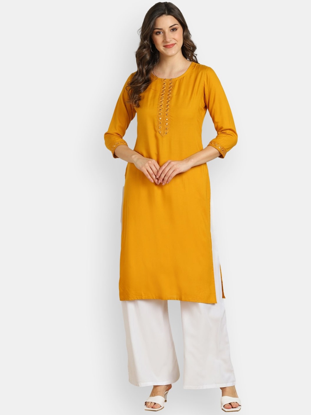 

VEDANA Women Mustard Yellow Kurta