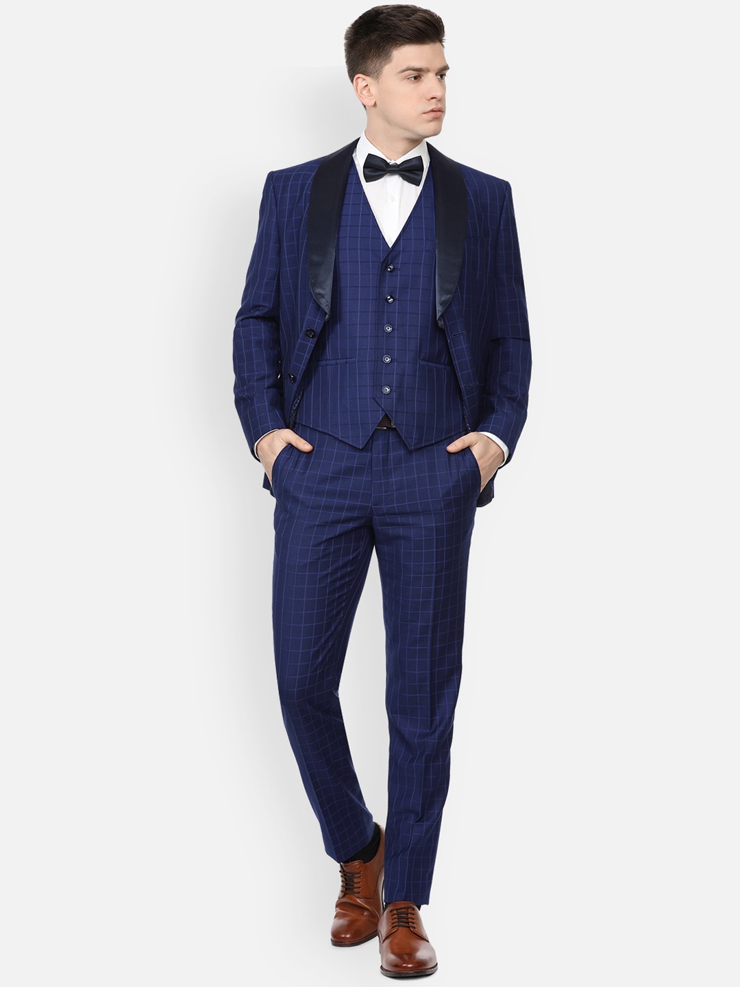 

Van Heusen Men Blue Checked Slim Fit Single-Breasted 3-Piece Party Suit
