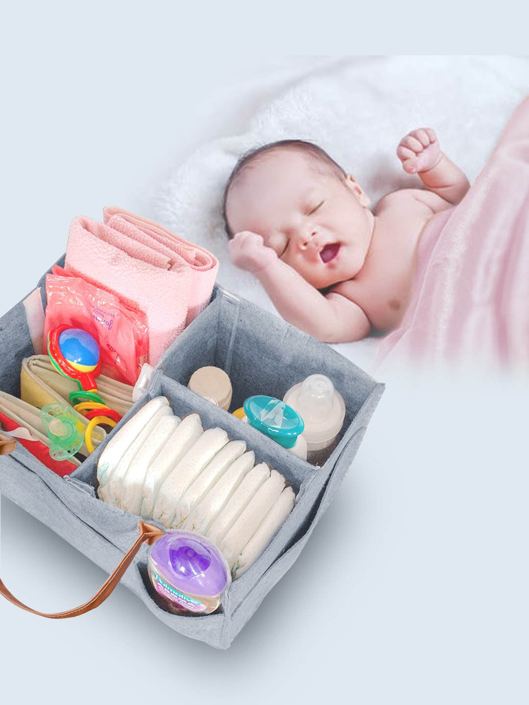 Hippo Infants Grey Diaper Caddy for Diaper & Wipes