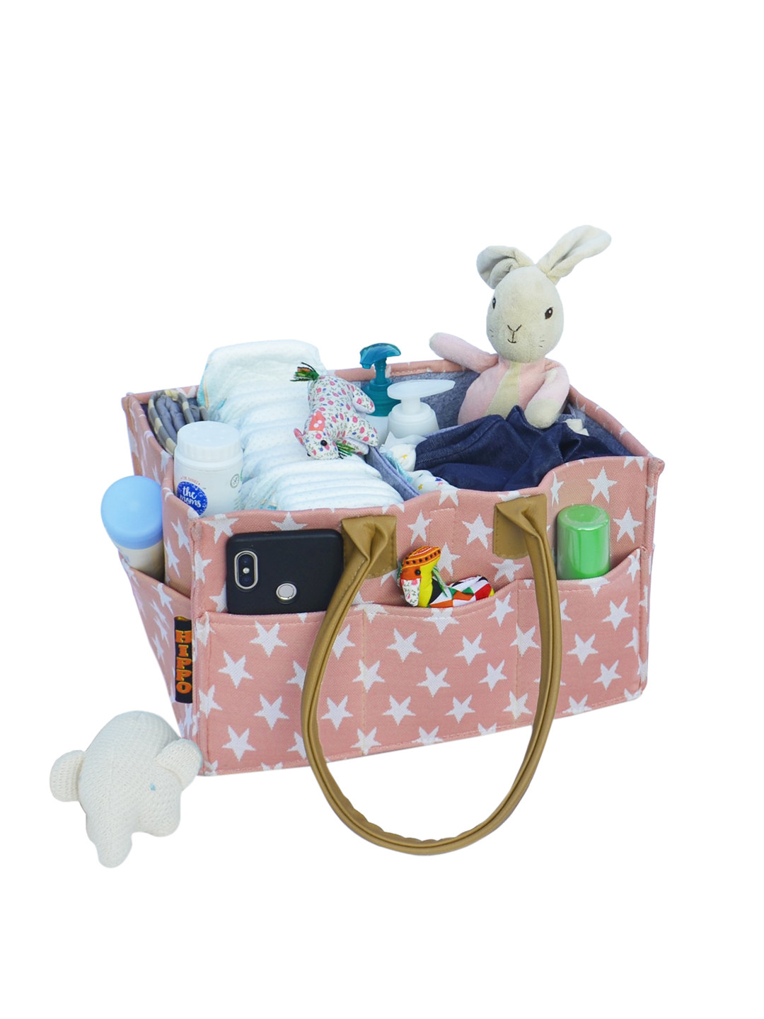 

Hippo Pink & White Printed Diaper Caddy Bag