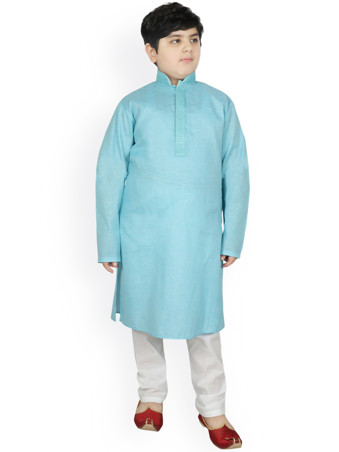 

SG YUVRAJ Boys Turquoise Blue & White Pure Cotton Kurta with Churidar