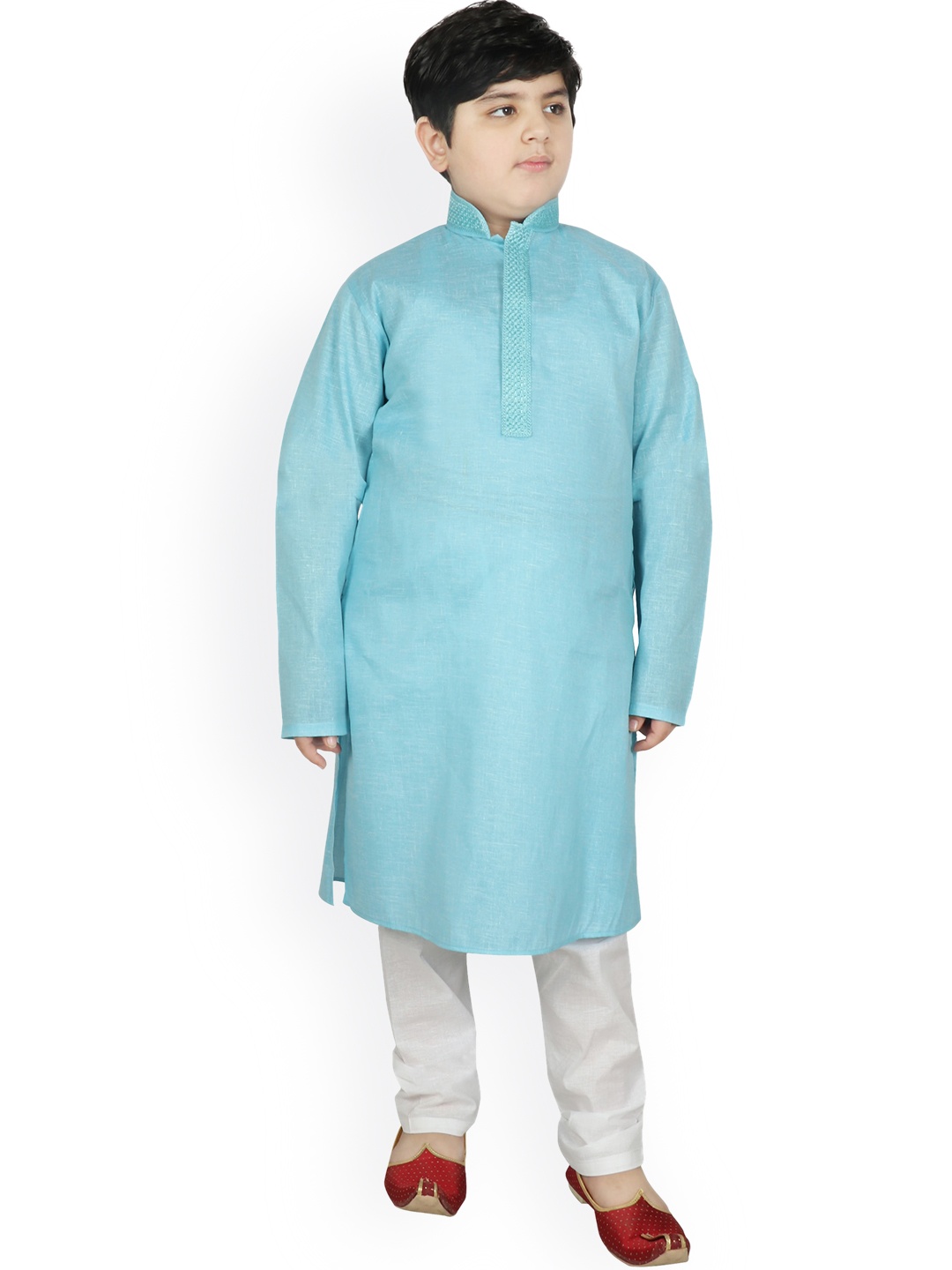 

SG YUVRAJ Boys Turquoise Blue & White Pure Cotton Kurta with Churidar