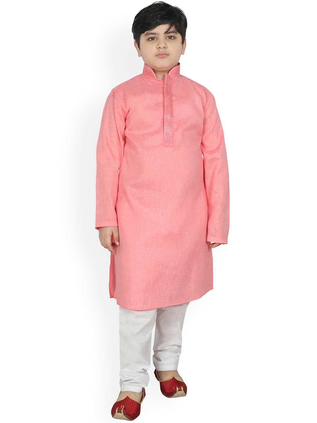 

SG YUVRAJ Boys Peach-Coloured & White Pure Cotton Kurta With Churidar