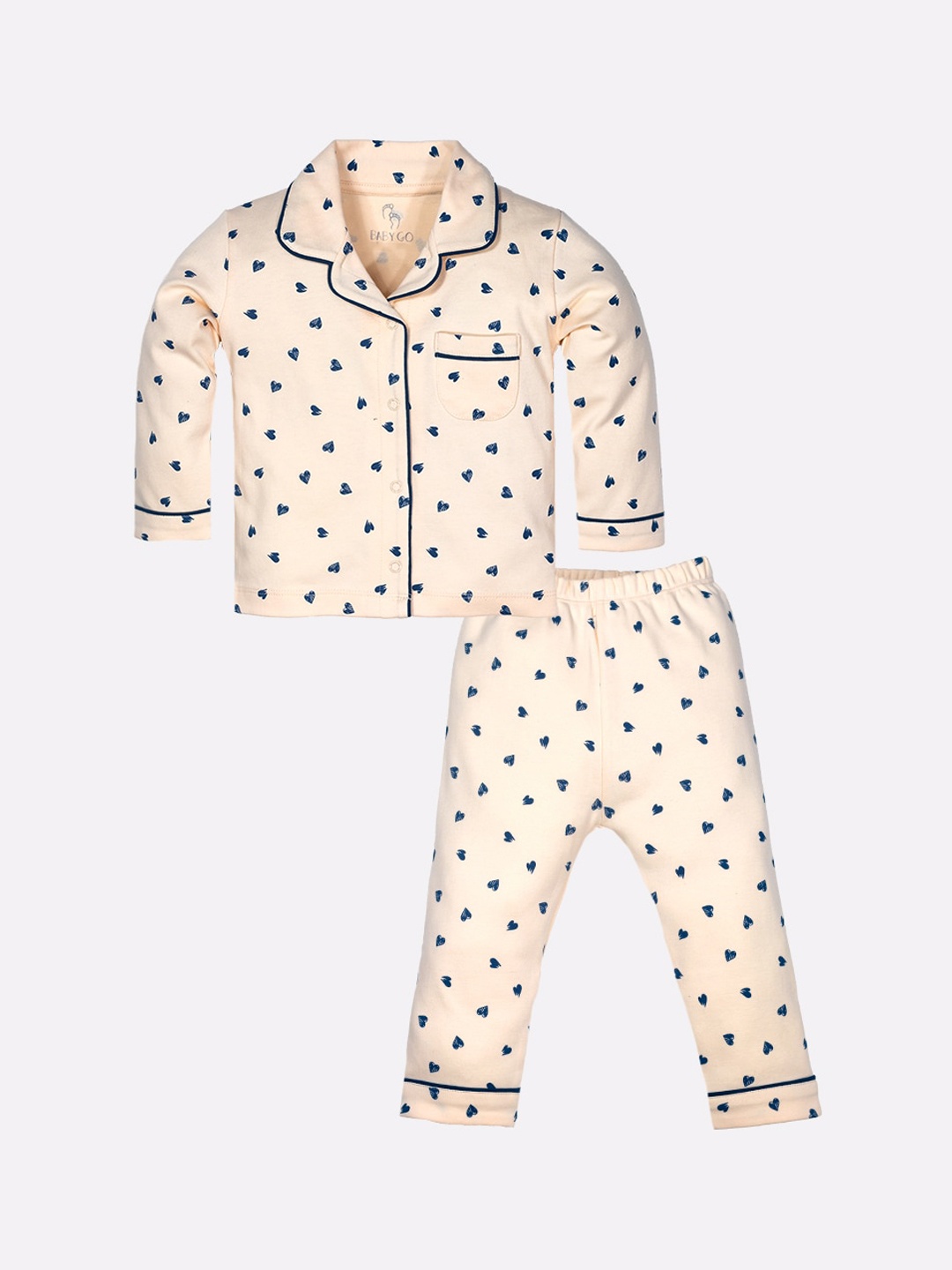 

BABY GO Girls Peach-Coloured & Black Printed Pure Cotton Night suit
