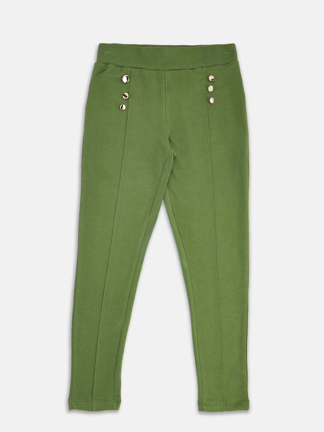 

Pantaloons Junior Girls Green Solid Pure Cotton Treggings