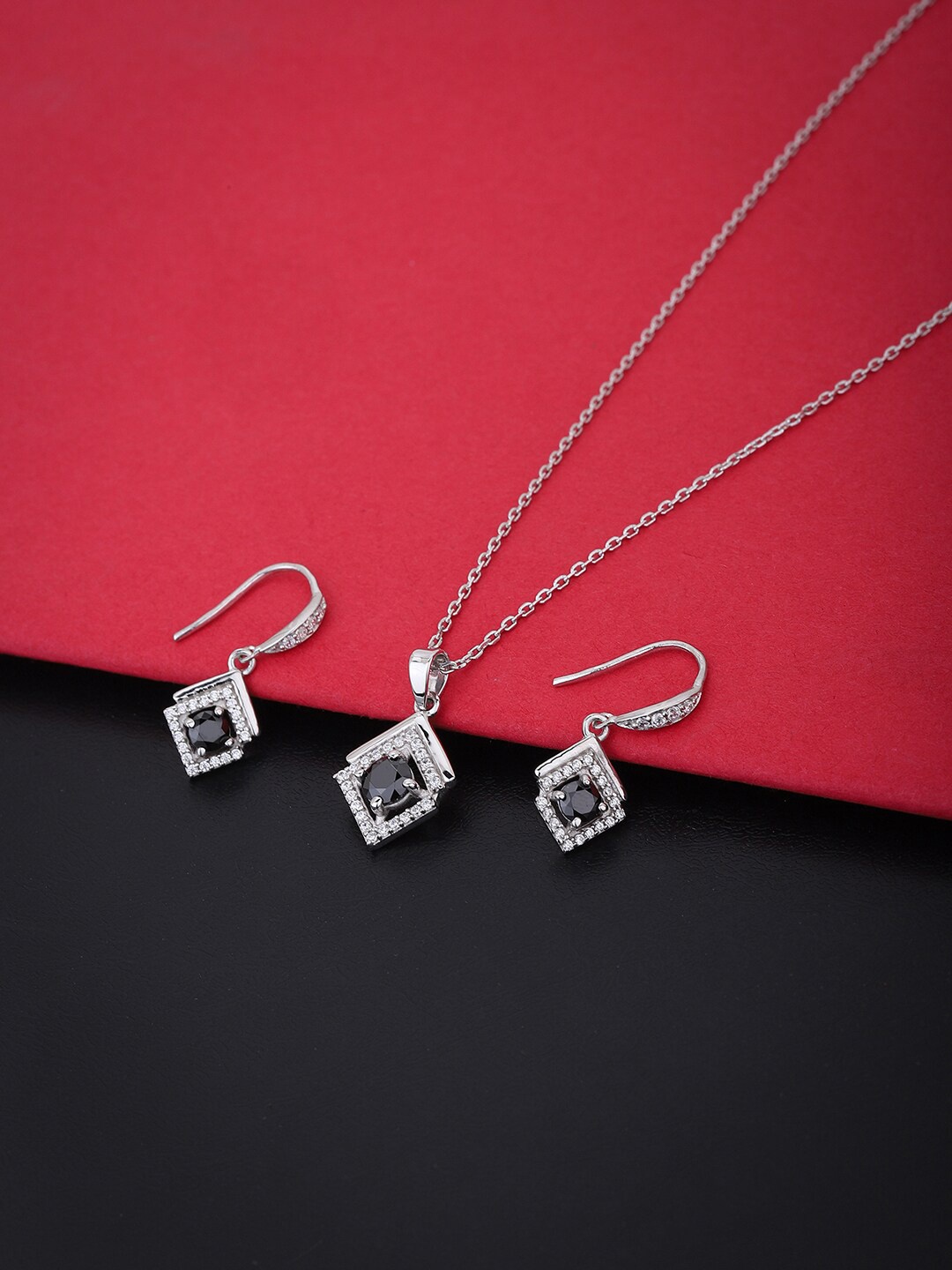 

VANBELLE 925 Sterling Silver Rhodium-Plated CZ Studded Jewellery Set