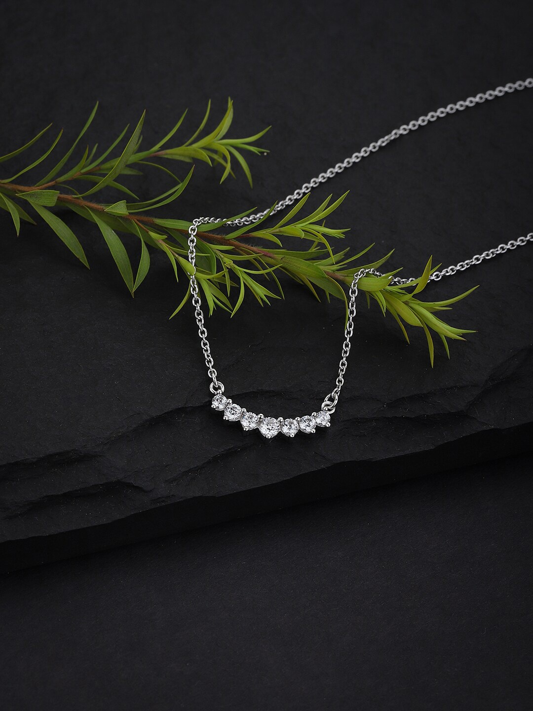 

VANBELLE Silver-Toned CZ-Studded Sterling Silver Rhodium-Plated Necklace