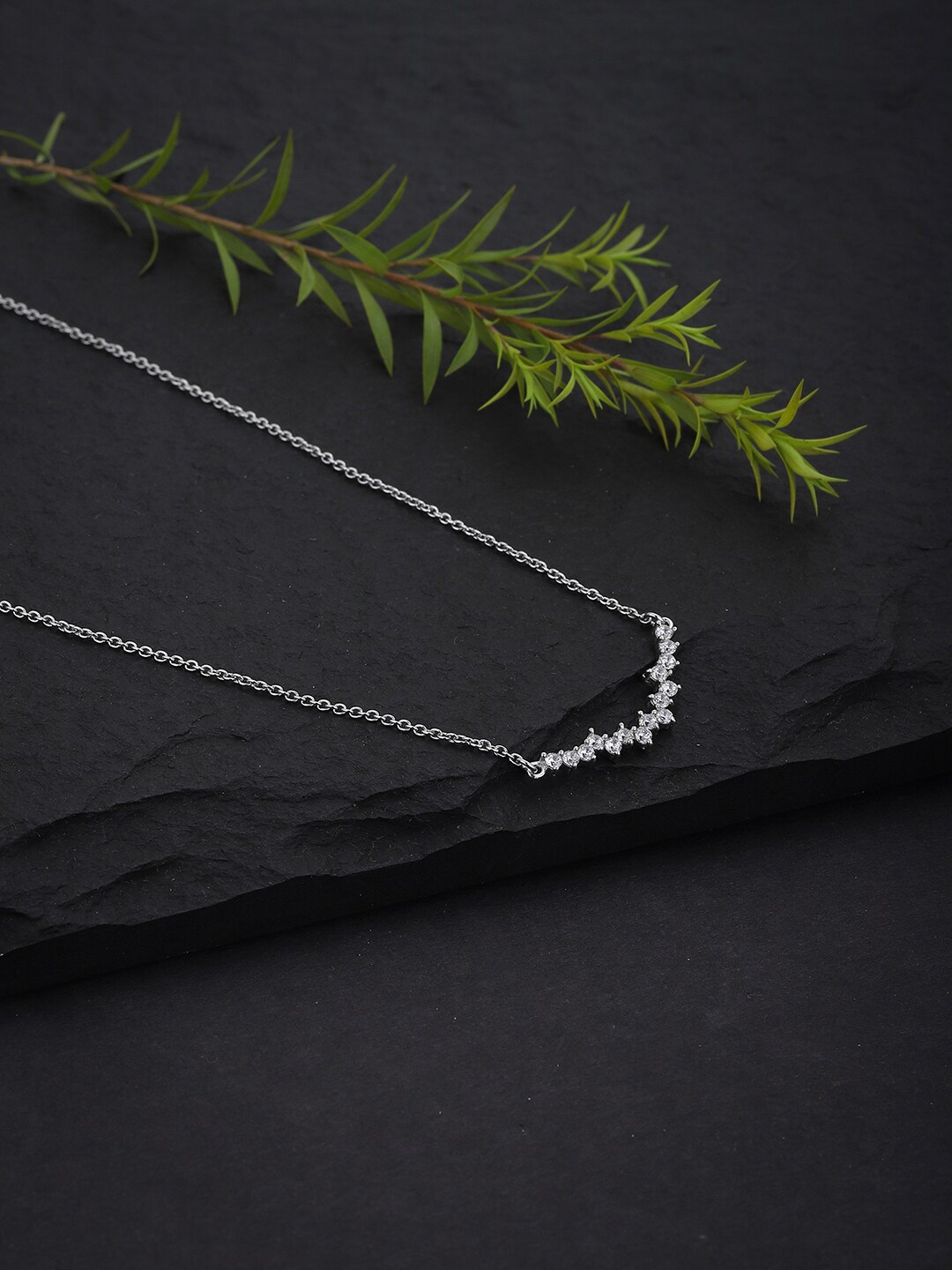 

VANBELLE Silver-Toned Sterling Silver Rhodium-Plated Cubic Zirconia Necklace