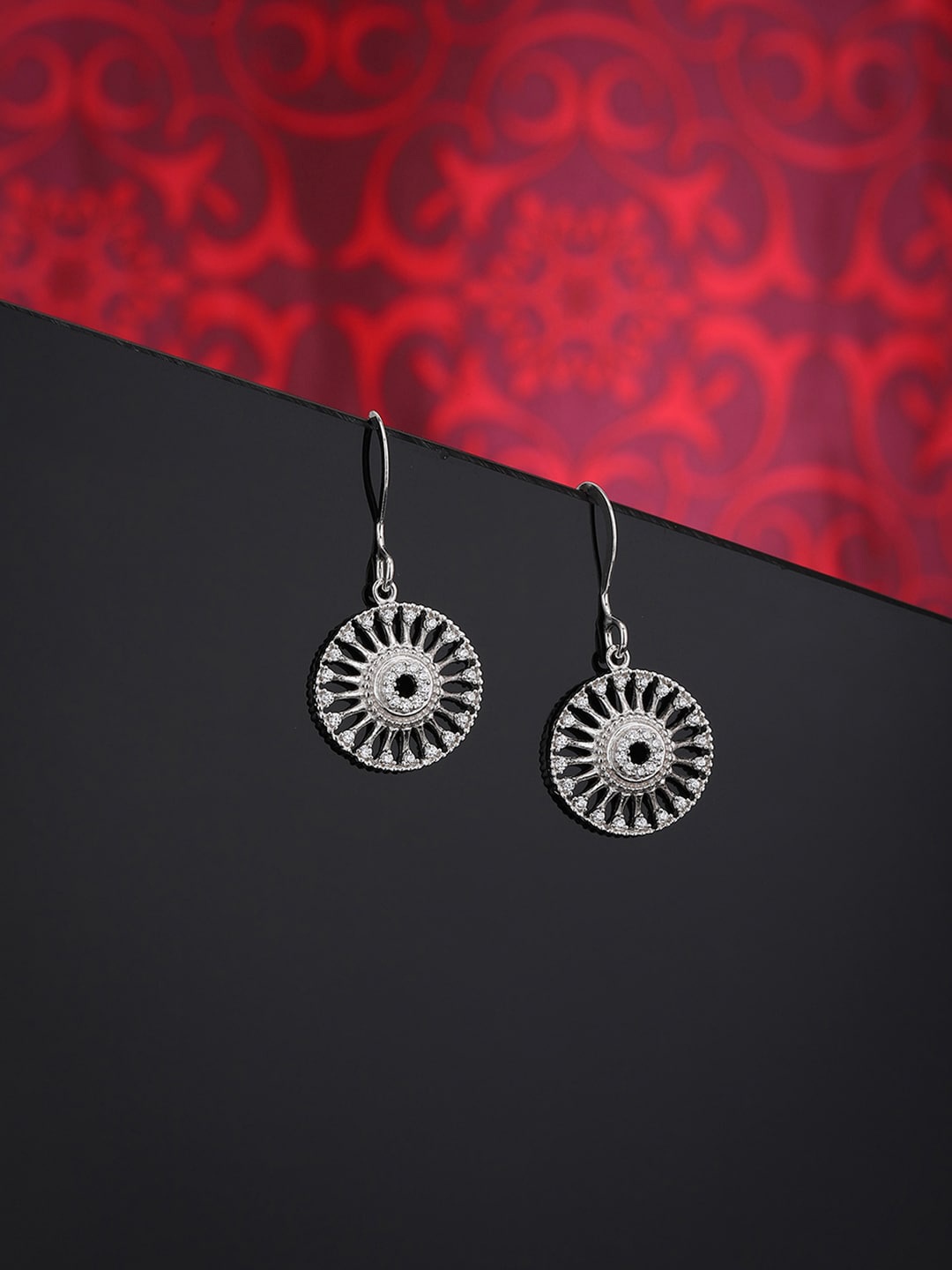 

VANBELLE Silver-Toned Circular Drop Earrings