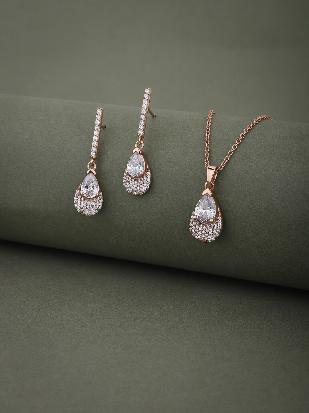 

VANBELLE 925 Sterling Silver & CZ Stone-Studded Jewellery Set, Rose gold