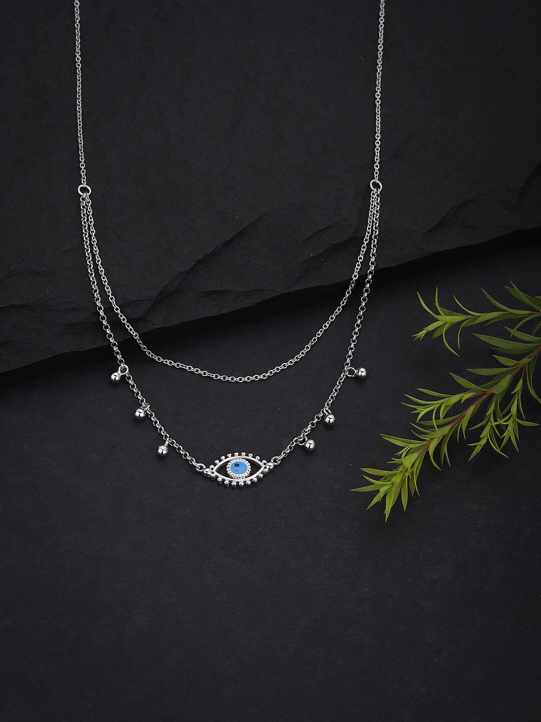 

VANBELLE Women Silver-Toned Layered Evil Eye Pendent Necklace