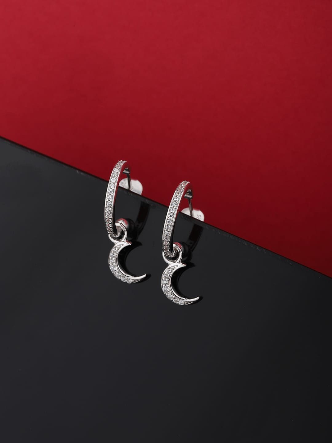 

VANBELLE 925 Sterling Silver Crescent Shaped Hoop Earrings