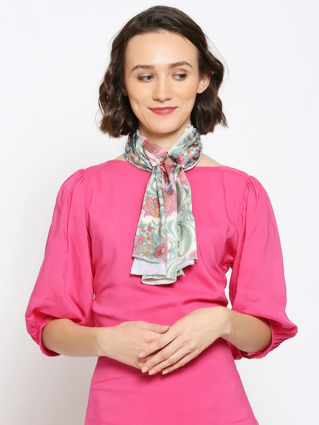 

Dupatta Bazaar Women Beige & Pink Printed Scarf