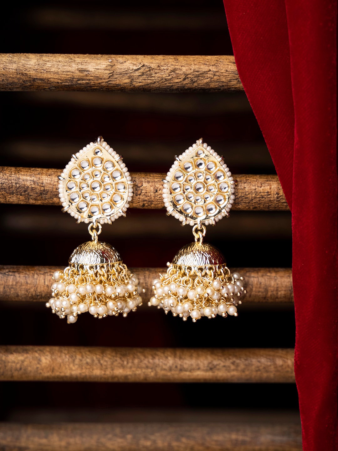

INDYA Gold-Toned Contemporary Jhumkas Earrings