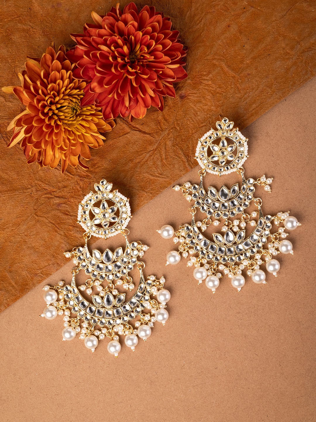 

INDYA Gold-Toned Contemporary Chandbalis Earrings