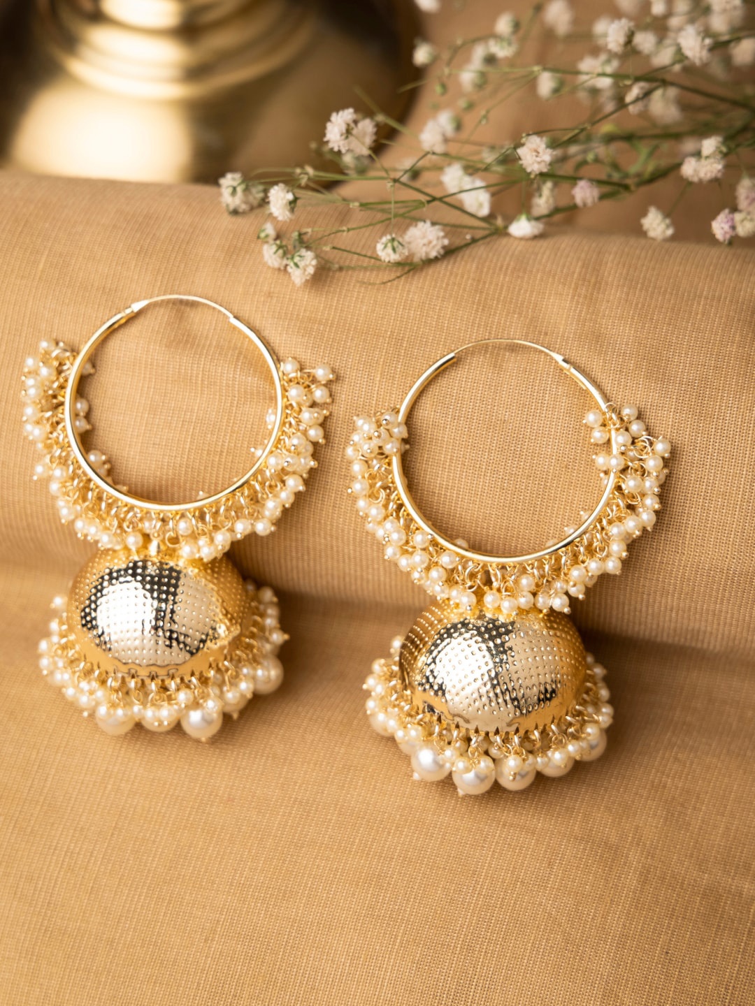 

INDYA Gold-Toned Contemporary Jhumkas Earrings