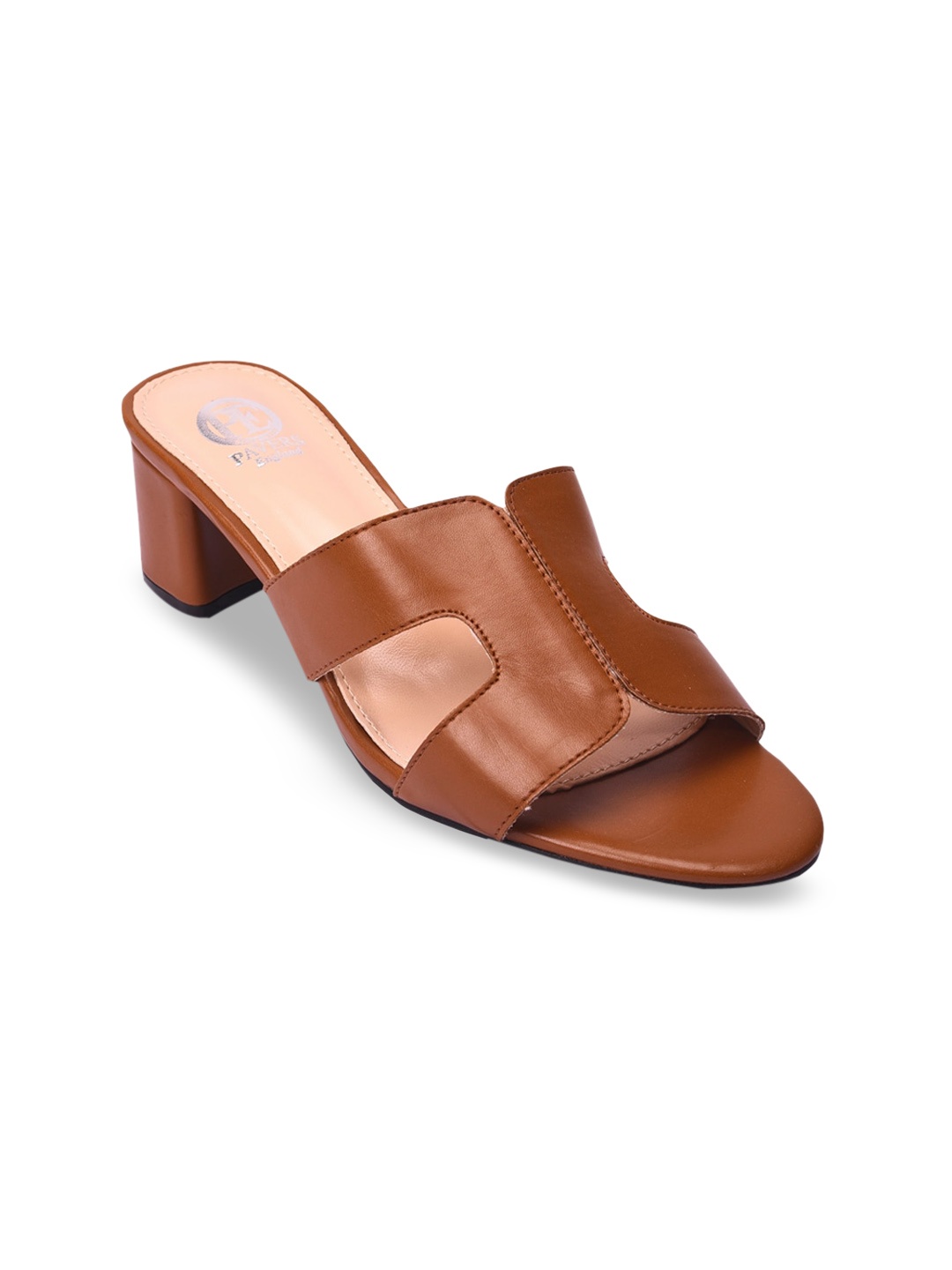 

Pavers England Tan PU Block Mules