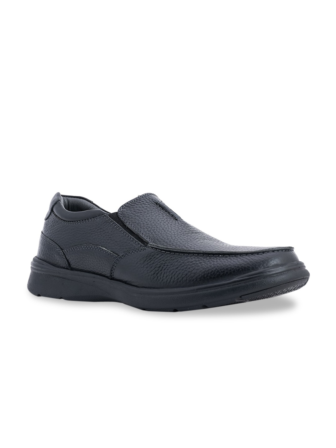 

Khadims Men Black Textured Leather Formal Loafers