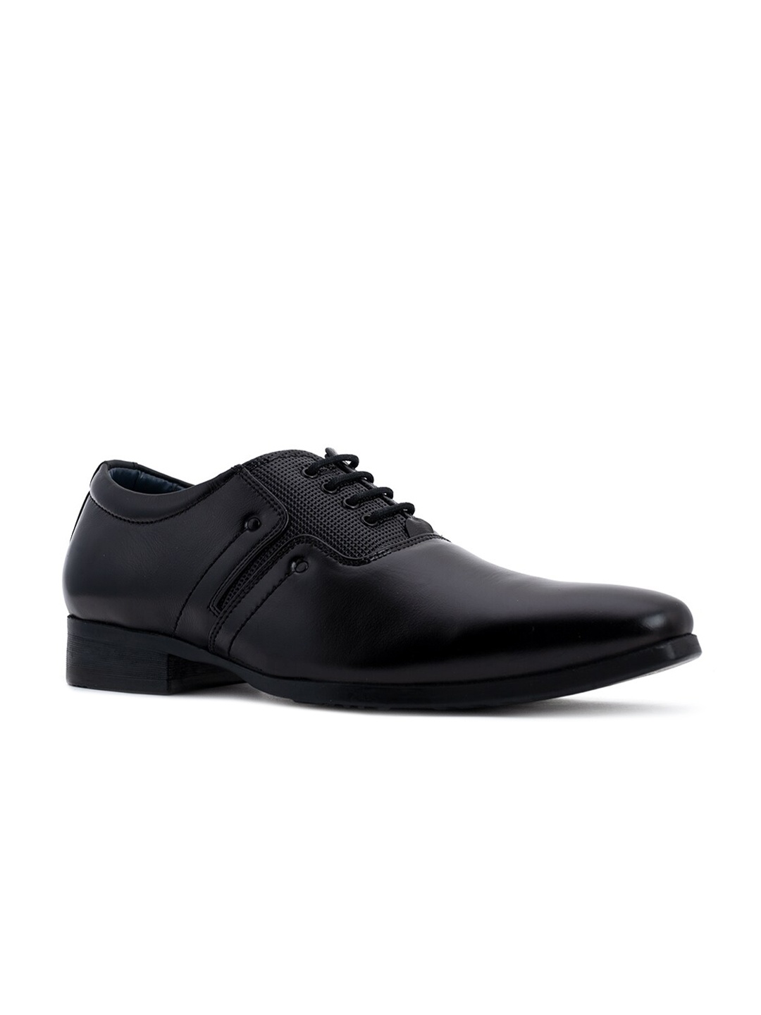 

Khadims Men Black Textured Leather Formal Oxfords Shoes