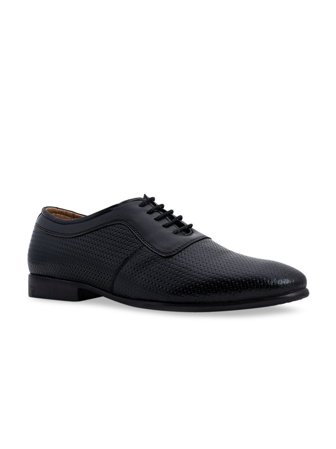 

Khadims Men Black Textured Leather Formal Oxfords