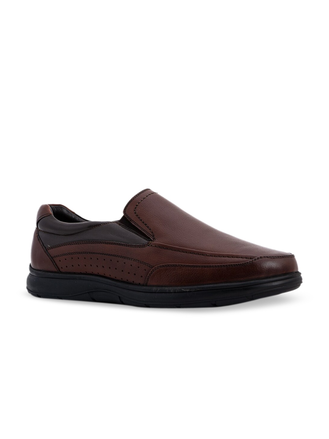 

Khadims Men Tan Brown Solid Genuine Leather Formal Slip-Ons
