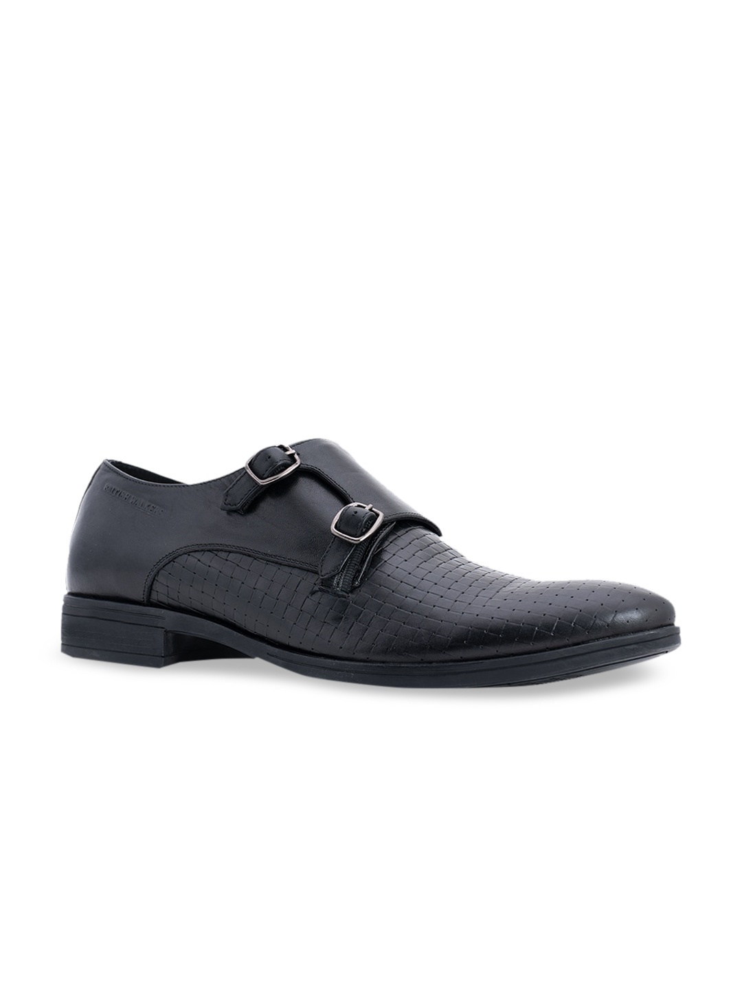 

Khadims Men Black Textured Genuine Leather Formal Monk Shoes