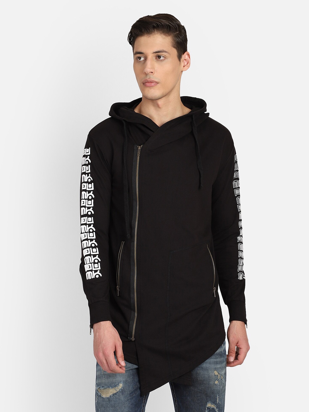 

PUNK Men Black Printed Hooded Sweatshirt