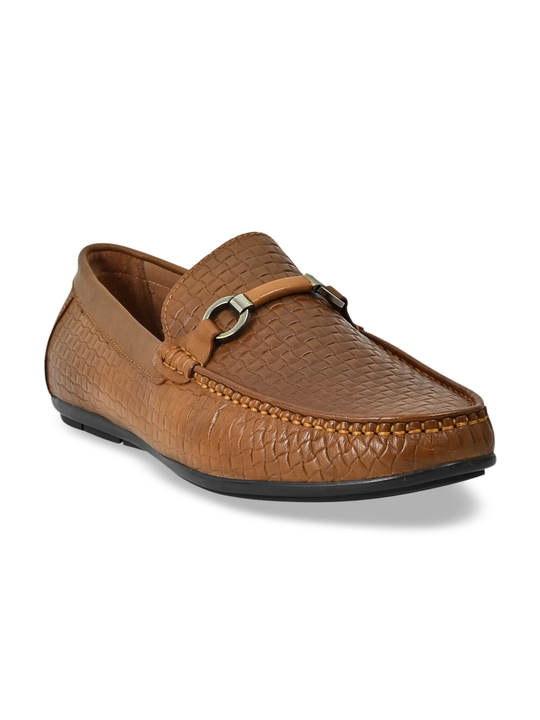 

Cobblerz Men Tan Textured Leather Loafers