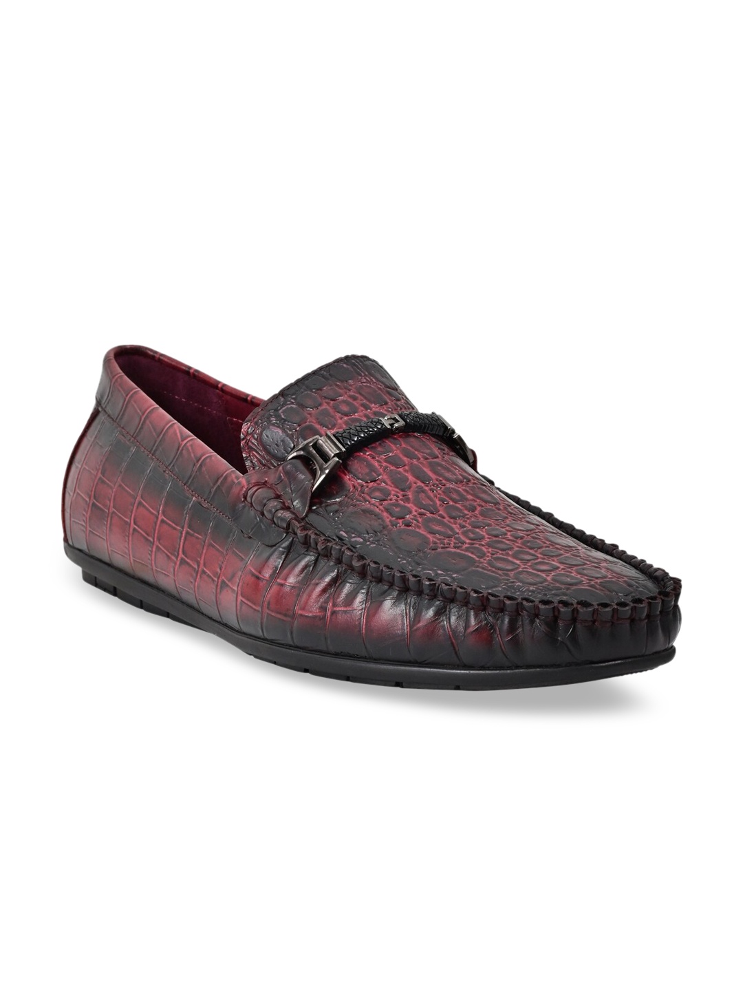 

Cobblerz Men Burgundy Textured Leather Loafers