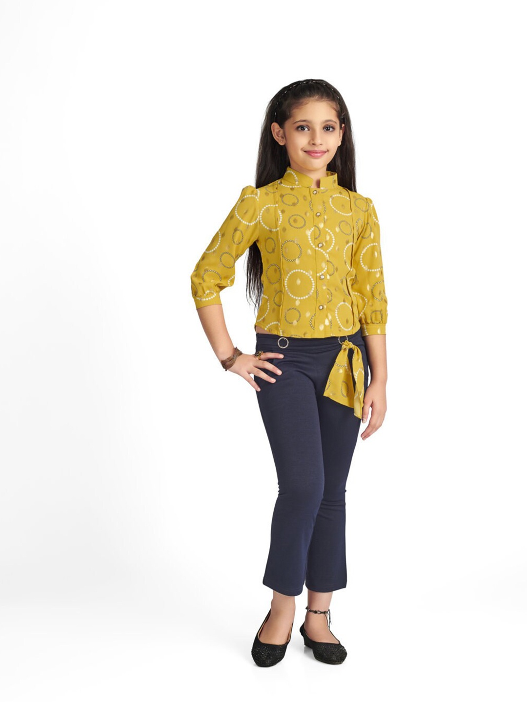 

Tiny Girl Girls Mustard & Blue Printed Top with Trousers