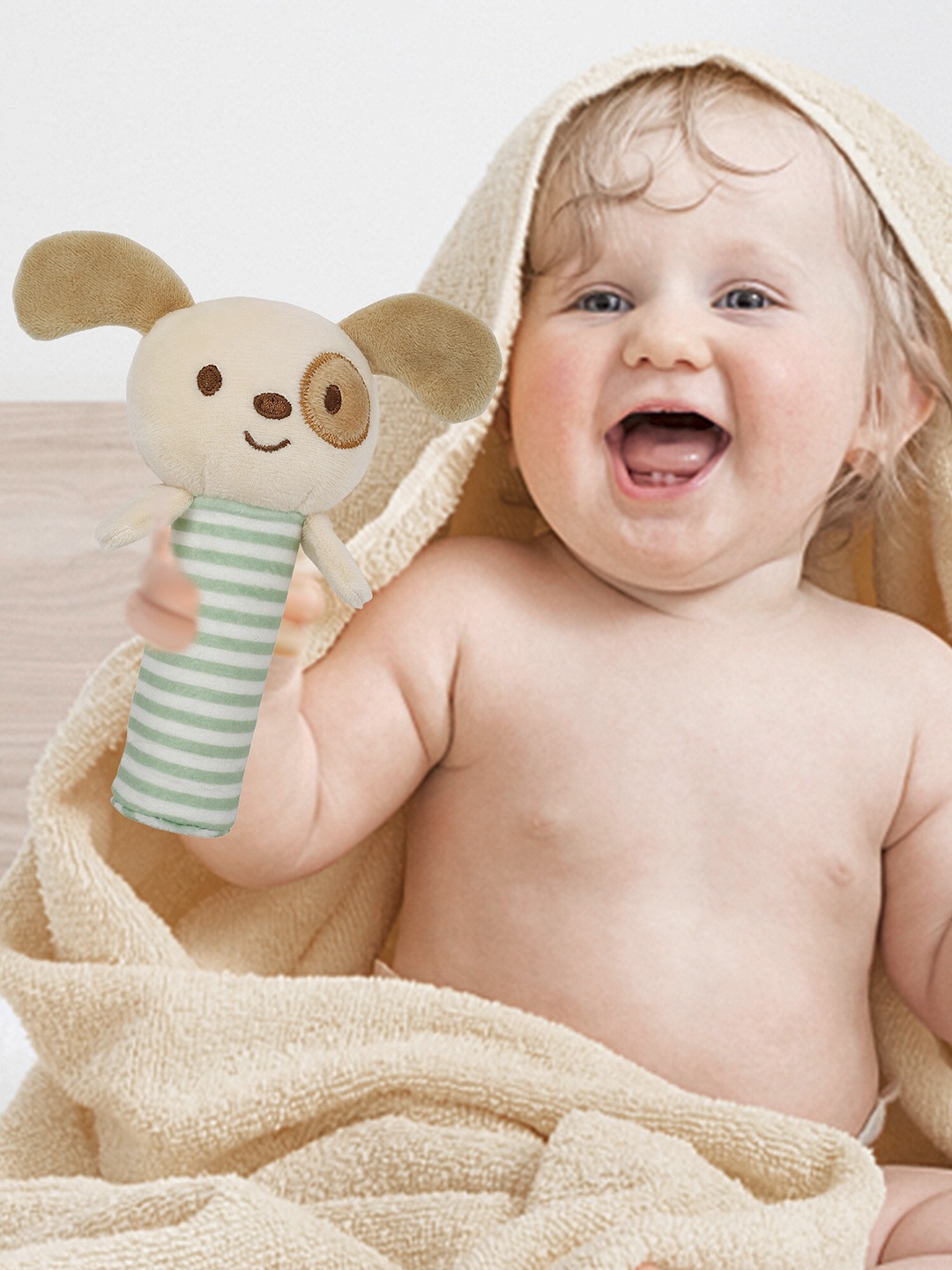 

Baby Moo Brown & Green Puppy Love Easy Grip Hand Rattle Toy